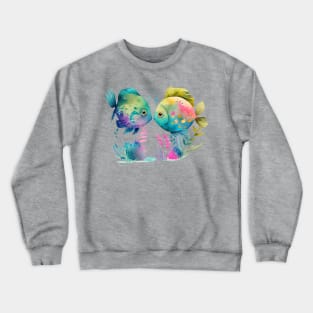 Watercolor Couple of Calorful Fish Crewneck Sweatshirt